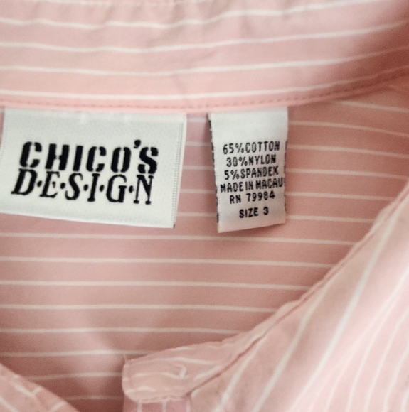 Vintage Chico's Design Pink And White Stripe Button Down Top. - Picture 3 of 8